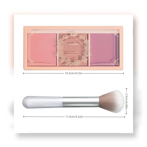 3-Color Blush Palette with Brush - Matte & Shimmer Powder Blush Trio - Long Lasting, High Pigment Face Makeup - Cool Tone ...