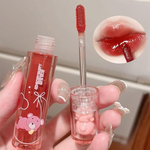 Baorder 4Pcs Bear Lip Glaze Hydrating Jelly Lip Gloss,Jelly Liquid Lipstick Cute Bear Lipgloss Moisturizing Lip Stain Plum...