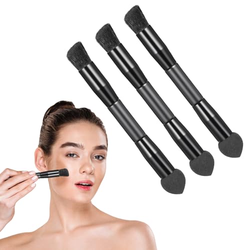 3 Pcs Dual Ended Hairline Brushes, Root Concealer Brush Set with Sponge Tip and Soft Bristles Premium Concealer Brush for ...