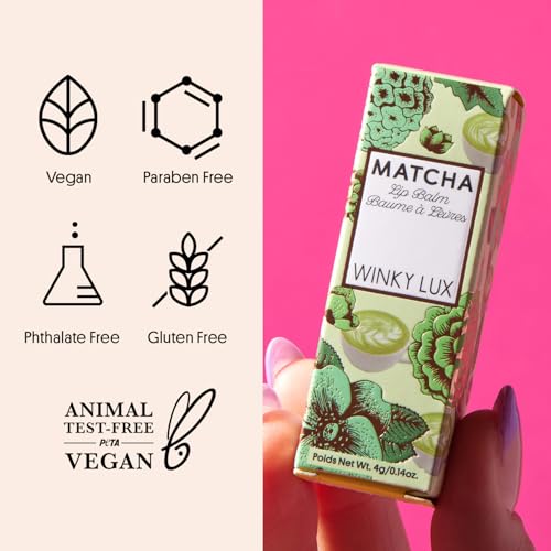 Winky Lux Matcha Lip Balm, Ultra-Moisturizing Clear Lip Treatment with Green Tea Extract, Caffeine, Avocado & Coconut Oils...