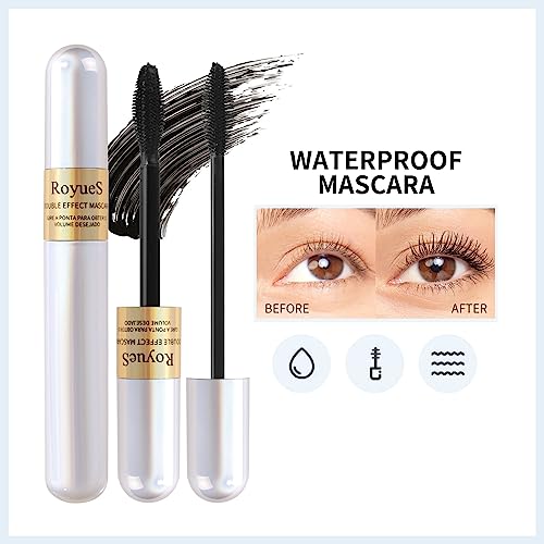 AKARY Mascara Waterproof & Smudge-Proof - 2-1 Long-Lasting Mascara Black Volumizing and Lengthening for Eye Makeup, Liquid...