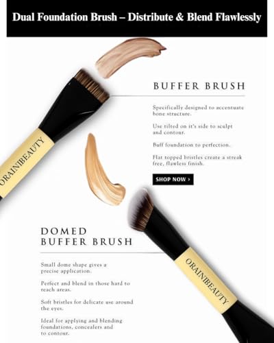 Professional Dual-Ended Foundation Brush & Contour Brush – 2-in-1 Makeup Brush for Liquid, Cream & Powder – Large Buffing...