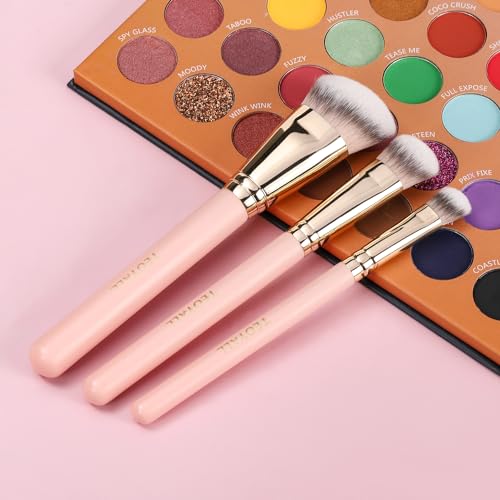 TEOYALL Flat Angled Foundation Brush, Large Dense Synthetic Bristles Kabuki Brush for Base Makeup with Liquid Cream Powder