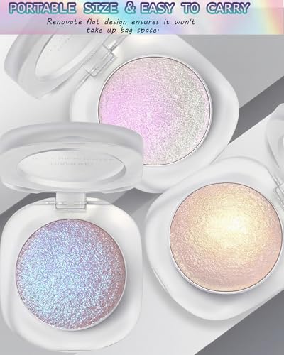 Glitter Holographic Eyeshadow Palette Multichrome Chameleon Face Highlighter, Sparkling Cream Color Shifting Single Eye Sh...