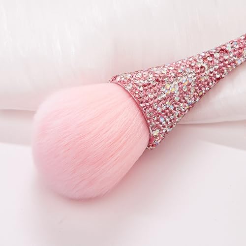 XEAOHESY 1pc Pink Rhinestones Nail Dust Brush Mineral Powder Brush Blush Brush Soft Fluffy Foundation Brush Large Face Pow...