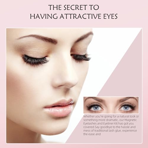 Magnetic Eyelashes Kit with Eyeliner - Magnetic Lashes Natural Look & Reusable 3D Mink False Eyelashes, No Glue Needed, Ea...