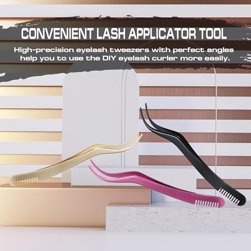 2 in 1 Lash Tweezer with Comb, Stainless Steel Elbow Tweezers, Eyelash Extension, Precise Eyebrow Tweezers Tool, Lashes Tw...