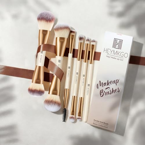 HEYMKGO Makeup Brushes Set, 6Pcs Double-ended Foundation Contour Concealer Powder Eyeshadow Brush for Liquid, Cream, Powde...