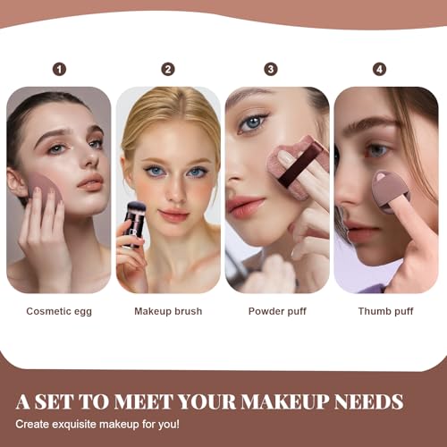 BS-MALL Kabuki Brush Makeup Sponge Set 8 Pcs with Foundation Powder Brush Powder Puff Essential Tools for Flawless Makeup ...