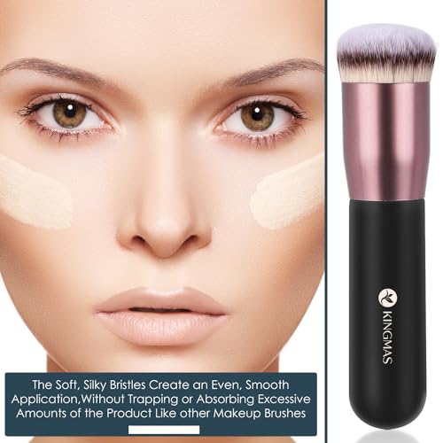 KINGMAS Round Top Foundation Brush, Premium Kabuki Makeup Brush for Liquid, Blending, Cream, Powder,Blush Buffing Stipplin...