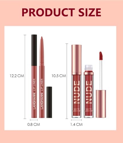 LANGMANNI 6 Matte Lipstick with 6 Lipliners Durable Makeup Set,Long-Lasting Non-Stick Cup Not Fade Waterproof Pigmented Ve...