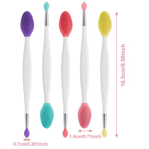 XLIUAX 10 Pcs Lip Scrub Brush, 3-in-1 Silicone Lip Brush Dual-ended Lips Scrubber Exfoliator Mask Applicator Facial Cleans...