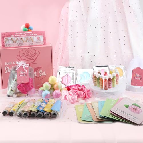 120 PCS Spa Party Supplies for Girls, Spa Party Favors Include Face Masks Skincare, Hand Cream, Lip Balm, Under Eye Patche...
