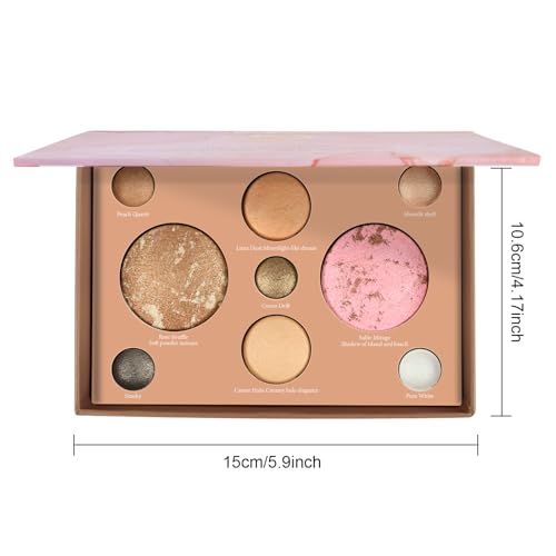 FREEORR Best Baked Makeup Palette with Bronzer, Highlighter, Blush and Eyeshadow, Smooth Velvet Highly Pigmented, Long Las...