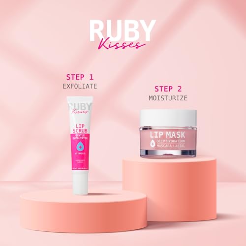 Ruby Kisses Exfoliating Lip Scrub, Gentle Smoothing for Soft Lips, Jojoba & Shea Butter Enriched, Non-Greasy, Hydrating Li...
