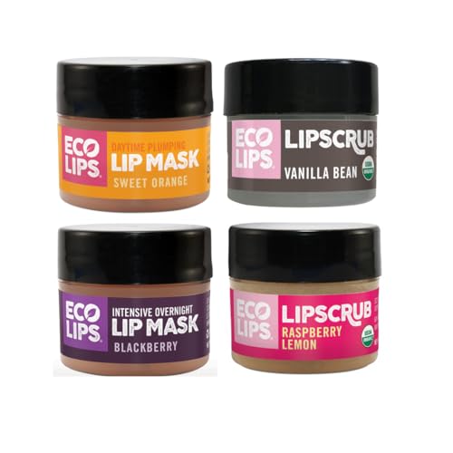 Eco Lips Organic Sugar Lip Scrub, Plumping Lip Mask & Overnight Intensive Lip Mask for Chapped Lips 4-Pack (0.25 oz. each)...