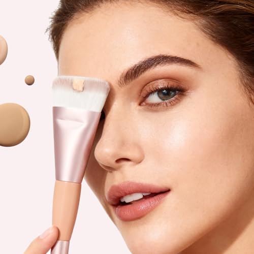 Dual Ended Foundation Brush, Flat Professional Makeup Brush. Vegan synthetic makeup brush ideal for Flawless Blending and ...