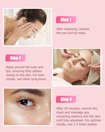 32 Pairs Lip Mask&Eye Mask Set, Supplied Skin Care Lip&Eye Pads,Moisturizing Lip Masks for Dry Lips Daily Spa,Crystal Hydr...