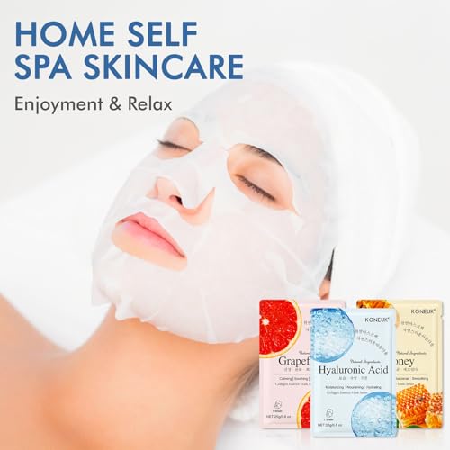 KONEUK 9 Pack Collagen Face Masks Skincare for Women, Hydrating Sheet Face Masks Suitable for All Skin Types, Bulk Facial ...
