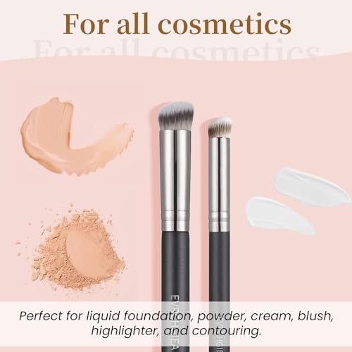Angled Flat Concealer Brush Set, 2pcs Dense Under Eye Nose Contour Brush for Liquid Foundation Cream Powder Blending Buffi...
