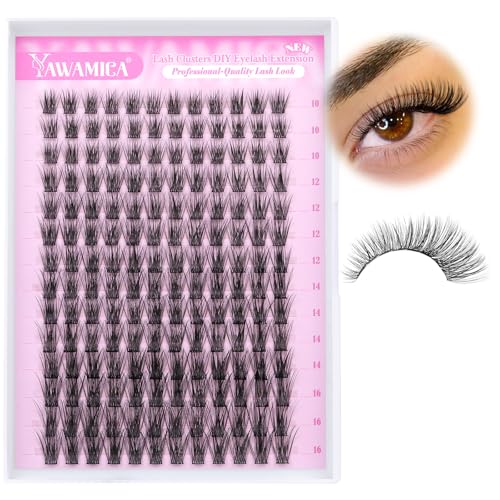 Yawamica Natural Lash Clusters DIY Cluster Eyelash Extensions 10-16mm Wispy Eyelash Clusters C Curly Individual Lashes 168...