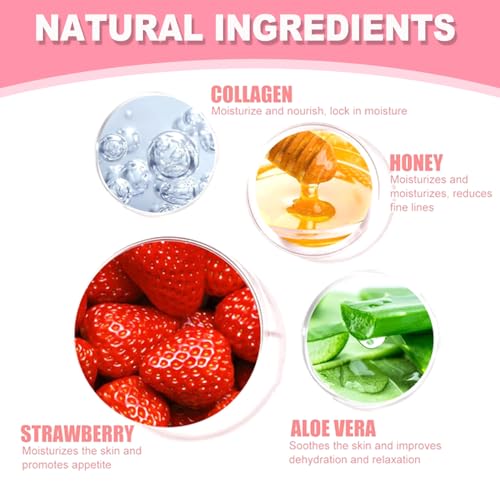 2PCS Bee Lip Balm Honey Pot, Honey Balm Strawberry Lip Sleep Masks Hydrating Prevention Dry and Cracked Lip Scrubs Exfolia...