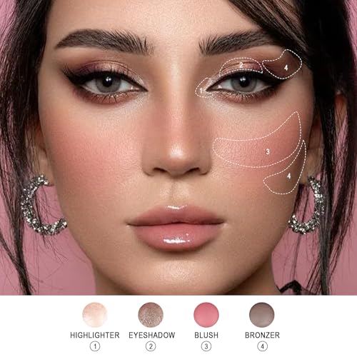 FREEORR All in One Baked Makeup Palette wiht Bronzer, Highlighter, Blush and Eyeshadow, Highly Pigmented, Long Lasting Tra...