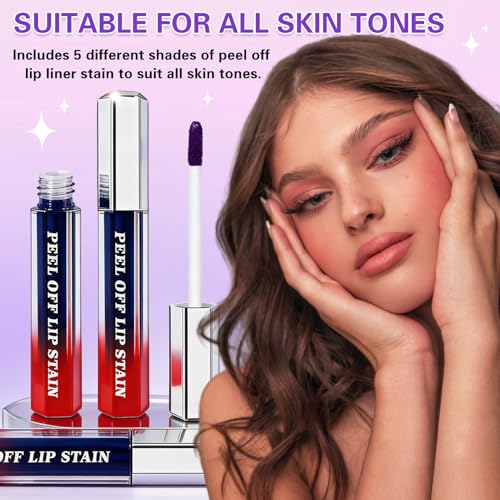 ZHISHUDL 5PCS Lip Stain Peel Sff Lip Liner Stain Set Natural Matte Liquid Lipstick Lip Tint Stain Long Lasting Waterproof ...