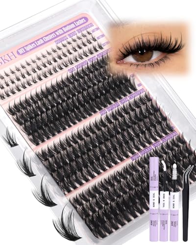 Volume Lash Clusters Kit Spikes Wispy Eyelash Clusters 60D 80D 100D Fairy Cluster Eyelash Extensions Kit with Bottom Lashe...