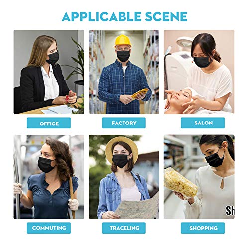 YJIAKA Black Disposable Face Masks 4 Layers Protection 50Pcs, Breathable Dust Mask Mouth Covers for Adult