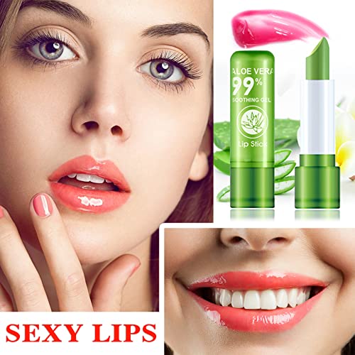 WYBLZPXZ 3 Pcs Aloe Vera Lipstick,Long Lasting Lip Care Nutritious Plumper Lip Balm Moisturizer Magic Temperature Color Ch...