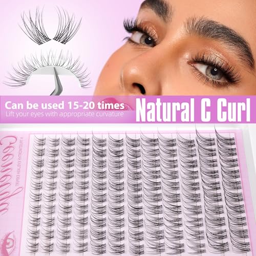 Geeneiya Clear Band Lash Clusters Kit with White Glue Natural Eyelash Clusters Kit 8-16MM Wispy Lash Extension Kit D Curl ...