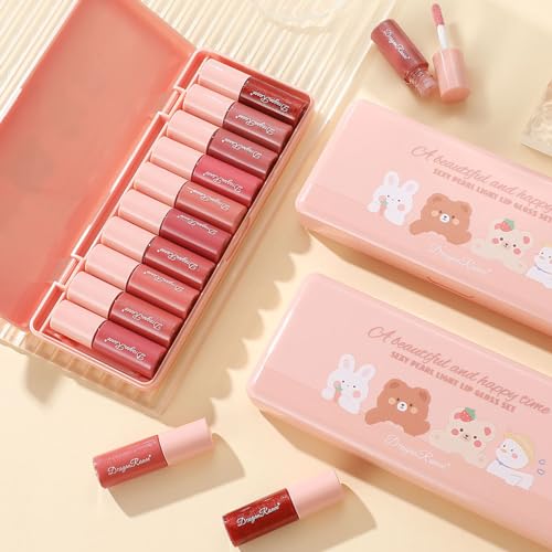 10 Colors Lip Tint Stain Mini Liquid Lipstick Set, Korean Lip Gloss Moisturizing Natural, Multi-Use Lip and Cheek Tint, No...