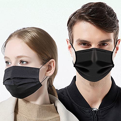 100 Pack Black Disposable Face Masks -3 Layer Medical Masks Disposable for Adults Home Office Outdoor and School