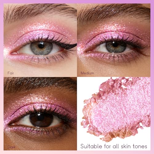 Noerrors Holographic Duochrome Pink Purple Gold Shimmer Eyeshadow, Cream to Powder Iridescent Glitter Eyeshadow Palette,Co...
