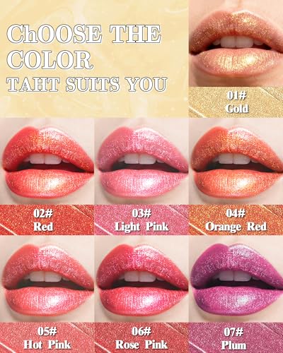 Glitter Coral Orange Metallic Lipstick for Women, Long Lasting Hydrating Moisturizing Sparkly Lip Stick, Lightweight Non-D...