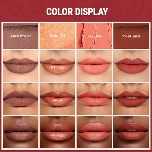 exmiloo Mini Lip Tint Stain Set - 4 Colors Liquid Lip Stain for Women & Girls, Cute Lipstain Kit for Matte & Glossy Finis...