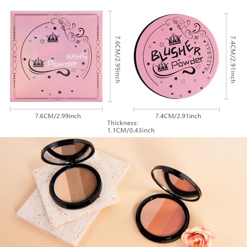 Matte Shimmer Blush Highlight Bronzer Powder Palette with Mirror for Face Cheek Contour Brightening,Buildable Coverage Nat...