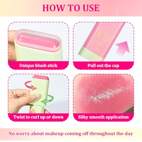 3PCS Blush Stick for Cheeks,Multi-use Solid Matte Makeup Stick Blush Cream for Cheek Eyes and Lips Tint,Moisturizing Tinte...