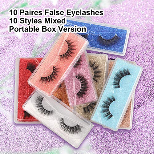 False Eyelashes Wispy 18 mm Natural 3D Faux Mink Lashes Pack 10 Pairs 10 Styles Mixed Soft Reusable Fake Eyelashes Bulk wi...