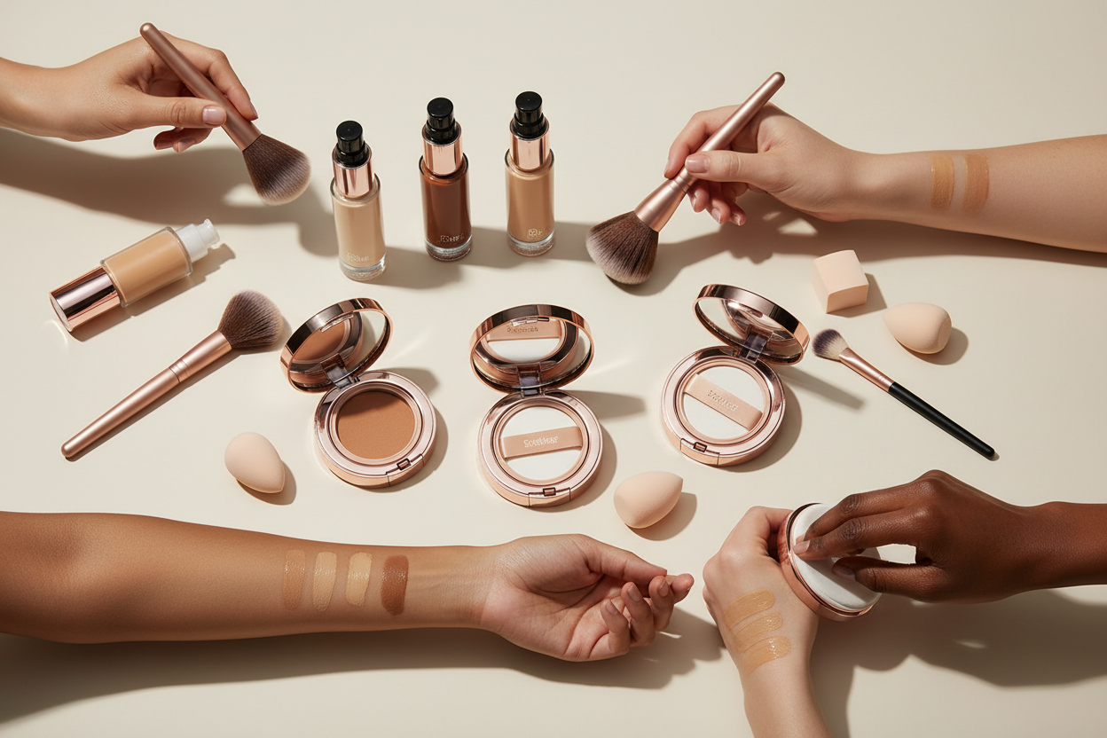 Foundation and cushion compact for buildable coverage with a natural, radiant finish