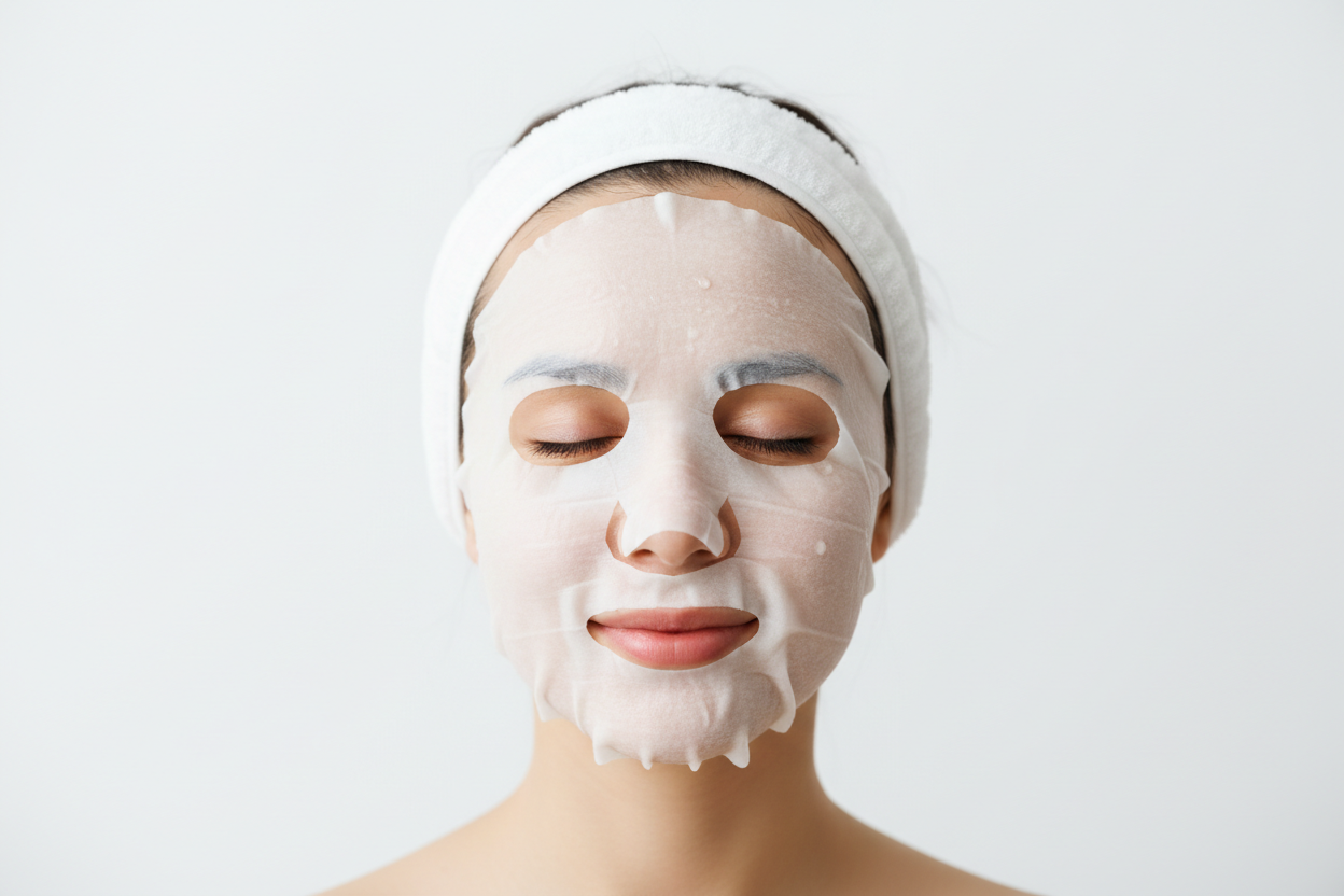 Sheet face mask and cream mask jar displayed on a clean white background.