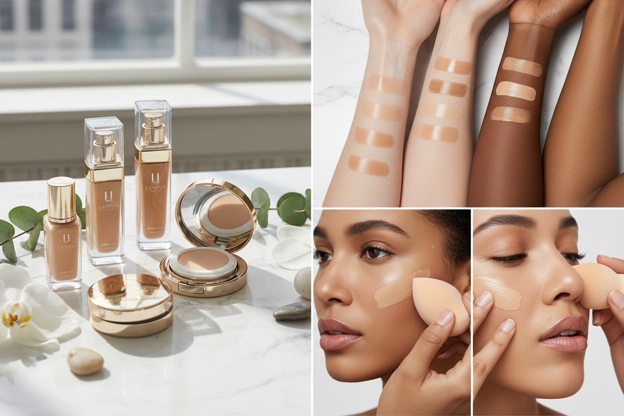 Foundation and cushion compact for buildable coverage with a natural, radiant finish