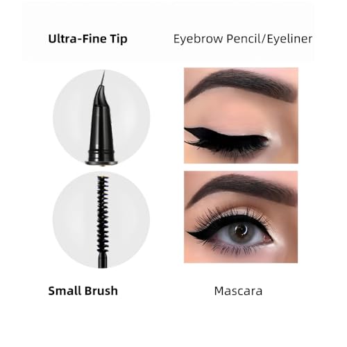 Multifunction Mascara with Eyebrow Pencil Eyeliner, Black Mascara Small Brush for Tiny and Lower Eyelashes, 3 Colors Optio...