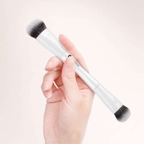 KINGMAS Oval Concealer Brush, Double-ended Kabuki Makeup Brush, Medium Concealer Brush and Small Contour Brush for Beauty ...