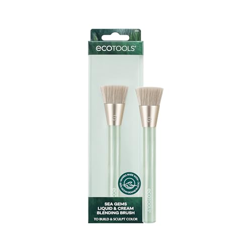 EcoTools Sea Gems Liquid & Cream Blending Brush, Foundation, Contour & Blush Makeup Brush for Smooth Buildable Coverage, S...
