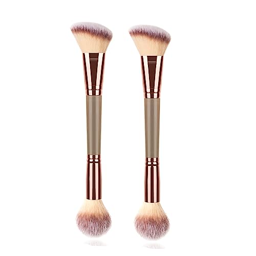 2Pack Dual-ended Makeup Brushes for Contouring, Blending, and Bronzing - Angled Foundation Brush and Concealer Brush - Pre...