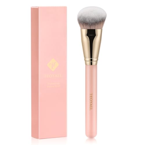 TEOYALL Flat Angled Foundation Brush, Large Dense Synthetic Bristles Kabuki Brush for Base Makeup with Liquid Cream Powder