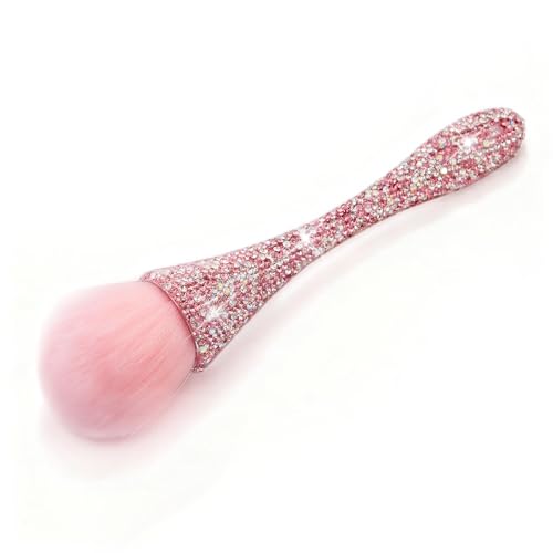 XEAOHESY 1pc Pink Rhinestones Nail Dust Brush Mineral Powder Brush Blush Brush Soft Fluffy Foundation Brush Large Face Pow...