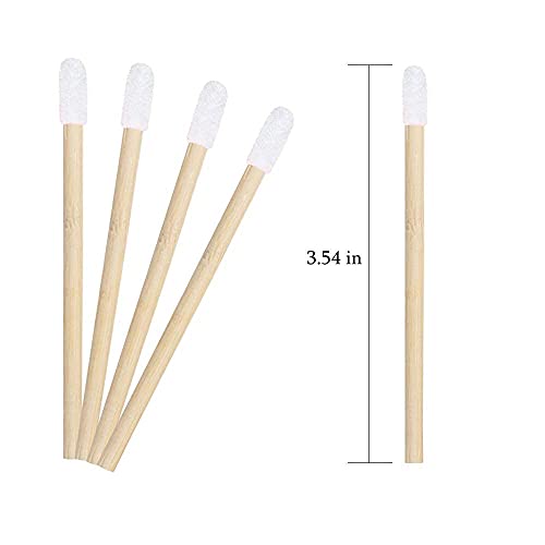 100 Pcs Disposable Lip Brushes Premium Lipstick Applicator Wands Bamboo Handle Makeup Tool Kits (Bamboo handle white)